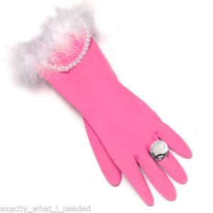 pink fluffy rubber gloves