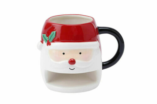 Novelty Reindeer or Santa Snack Mug Biscuit Pocket Holder Coffee Tea Xmas Gift