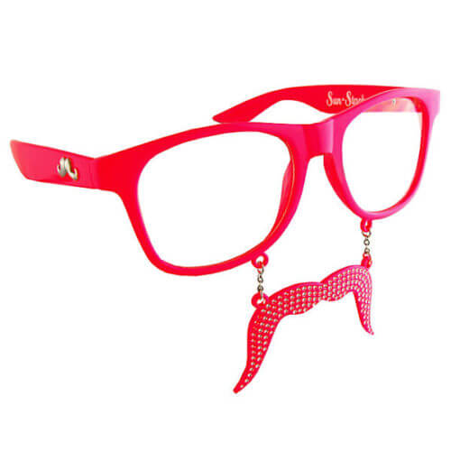 Pink-Diamante-Glasses-Wayfarer-Style-Clear-View-Moustache-Mustache-Festival-351472919942